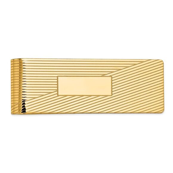 Men's 14k Yellow Gold Striped Fold-Over Money Clip, 20mm wide - Picture 1 of 4